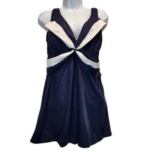 Robby Len Skirted One Piece Swimwear Size 18W Criss Cross Swimdress‎ Navy/White